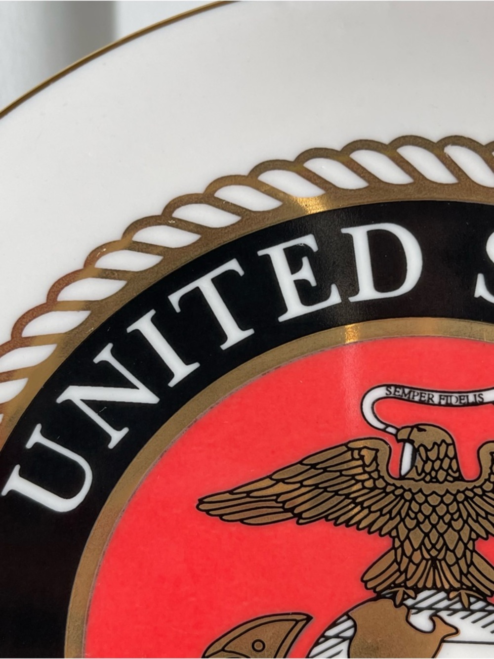 Vtg US Marine Corps 6.75” Plate 22K Gold Details Trim Porcelain Limited USA - Picture 3 of 11